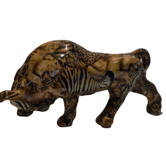 Vtg Porcelain Patchworks Safari Bull Figurine 12" x 4"‎ x 5 3/4" - Picture 1 of 6